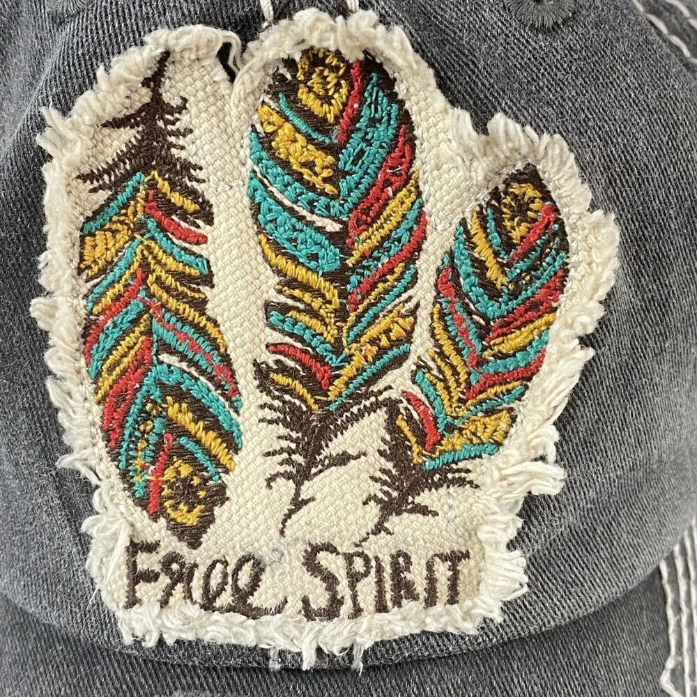 Vtg‎ KBETHOS Women Free Spirit Hat One Size Gray Feathers Casual Travel